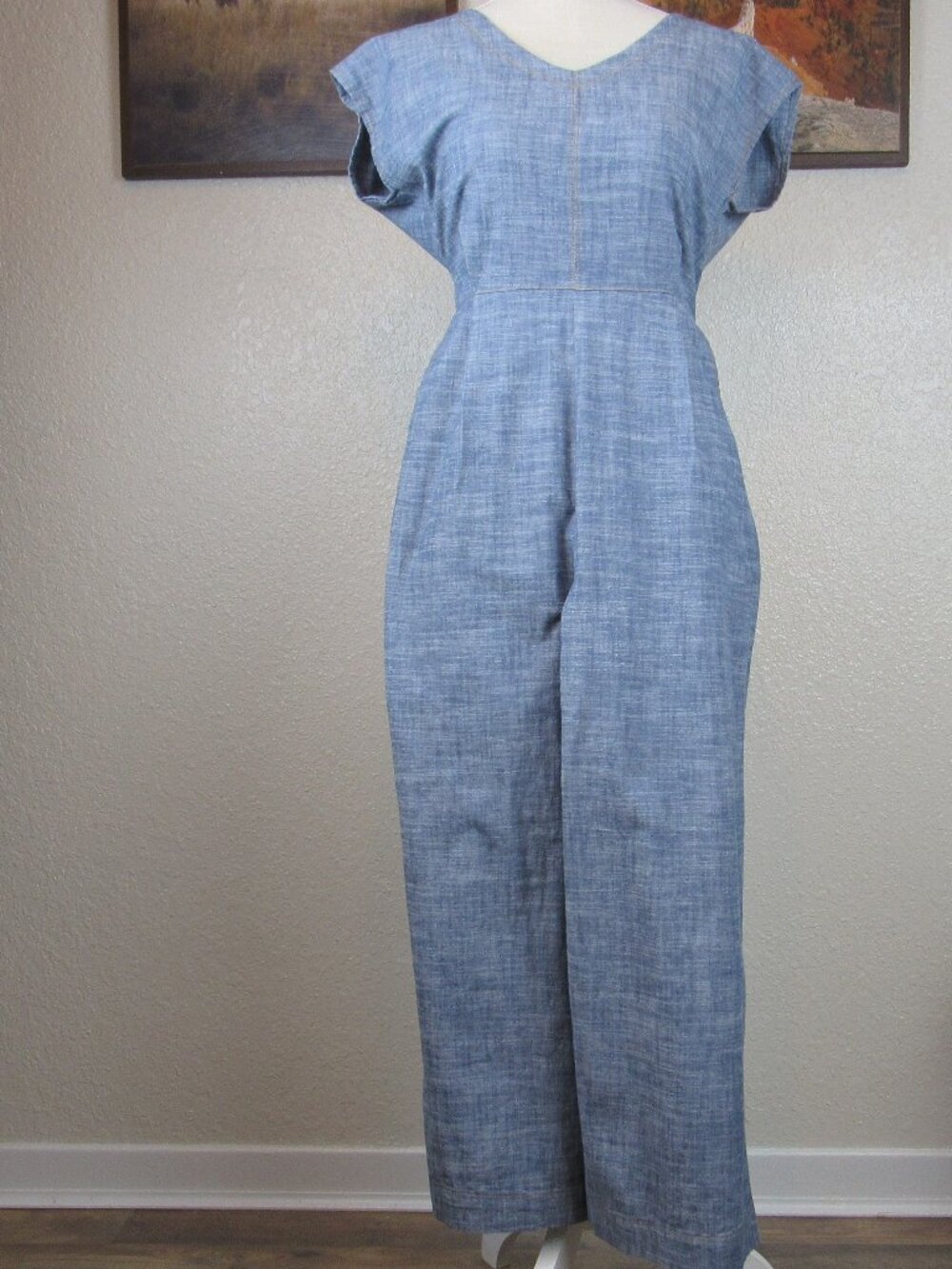 Uncle Frank Jumpsuit Women's Size S Chambray Wide Leg One Piece Zipper Closure